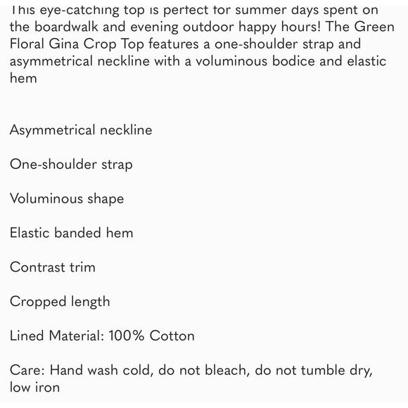 TUCKERNUCK Hyacinth House Green Floral Gina Crop Top NWT Size XS - Picture 2 of 3